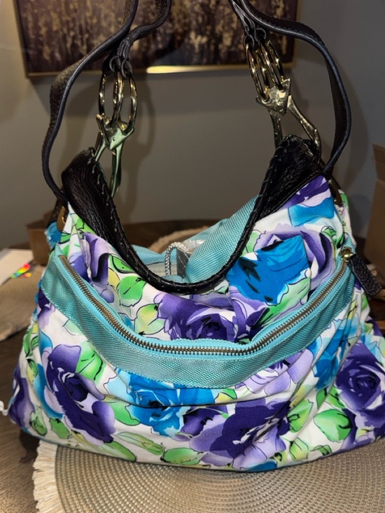 jp paris 75 Handbags - Floral Reversible Shoulder Bag in Blue, Purple & Turquoise